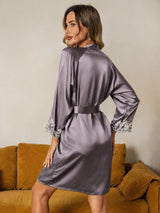 [Purple Gray] SilkSilky-AU 3/4 Sleeve Women's Dressing Gown 002