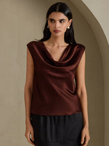 [Bitter Chocolate] SilkSilky-AU Cap Sleeve Cowl Neck Women's T-Shirt 003