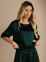 [Dark Green] SilkSilky-AU Short Sleeve Round Neck Women's Pyjamas 004