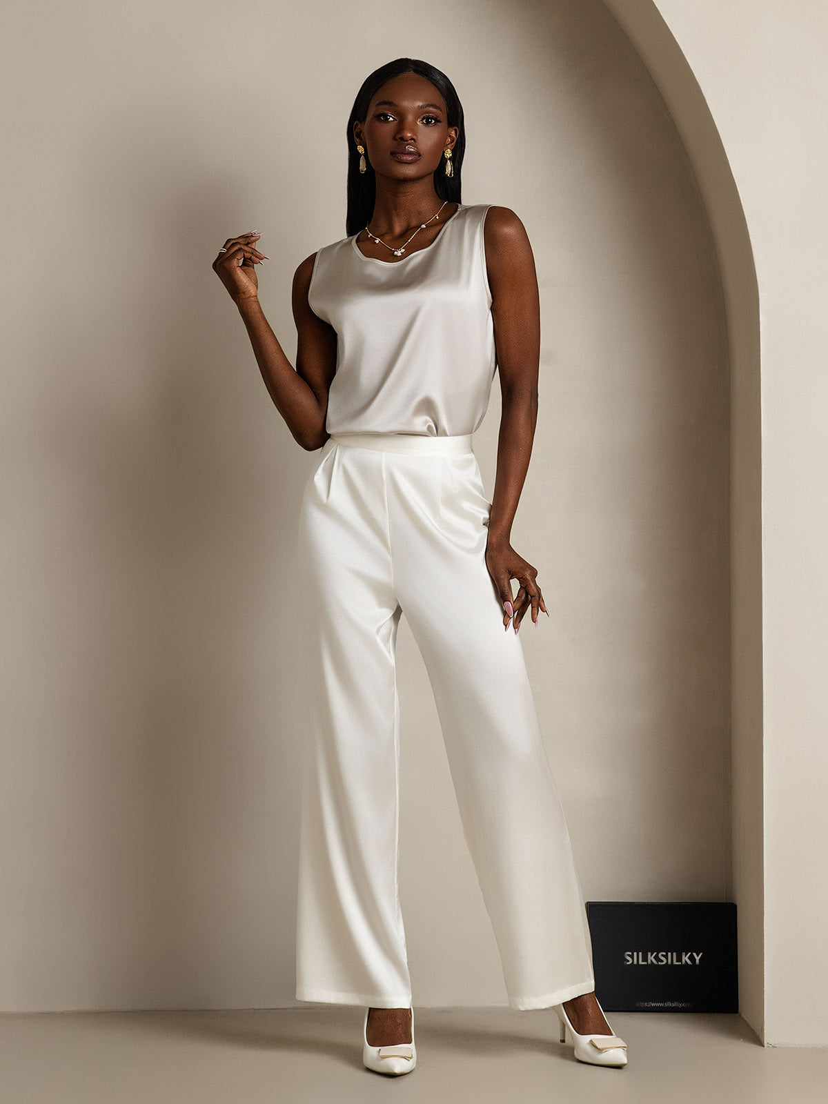 [Light Gray] SilkSilky-AU 19Momme Silk Round Neck Camisole 007