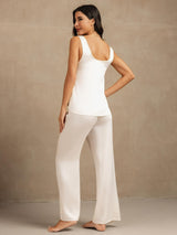 [White] SilkSilky-AU 19Momme Machine-Washable Silk Sleeveless Scoop Neck Women's Pyjamas 002