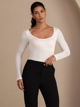 [White] SilkSilky-AU Long Sleeve U Neck Women's T-Shirt 004