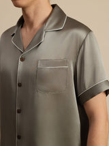 [Grayish Green] SilkSilky-AU Short Sleeve Notch Collar Men's Pyjamas 006