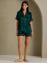 [Dark Green] SilkSilky-AU Short Sleeve Lapel Collar Women's Pyjamas 007