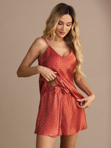 [Wine Ginkgo] SilkSilky-AU Sleeveless V Neck Camisole Set 005