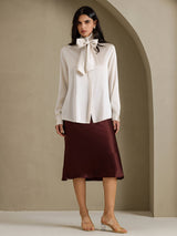 [Light Gray] SilkSilky-AU Long Sleeve High Neck Women's Blouse 006