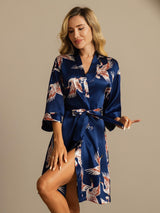 [Dark Blue] SilkSilky-AU 3/4 Sleeve Women's Dressing Gown 003