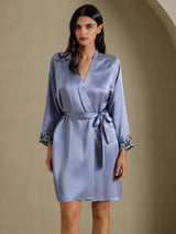 [Steel Blue] SilkSilky-AU 3/4 Sleeve Women's Dressing Gown 003