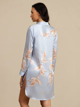 [Light Blue] SilkSilky-AU Long Sleeve Lapel Collar Nightshirt 002