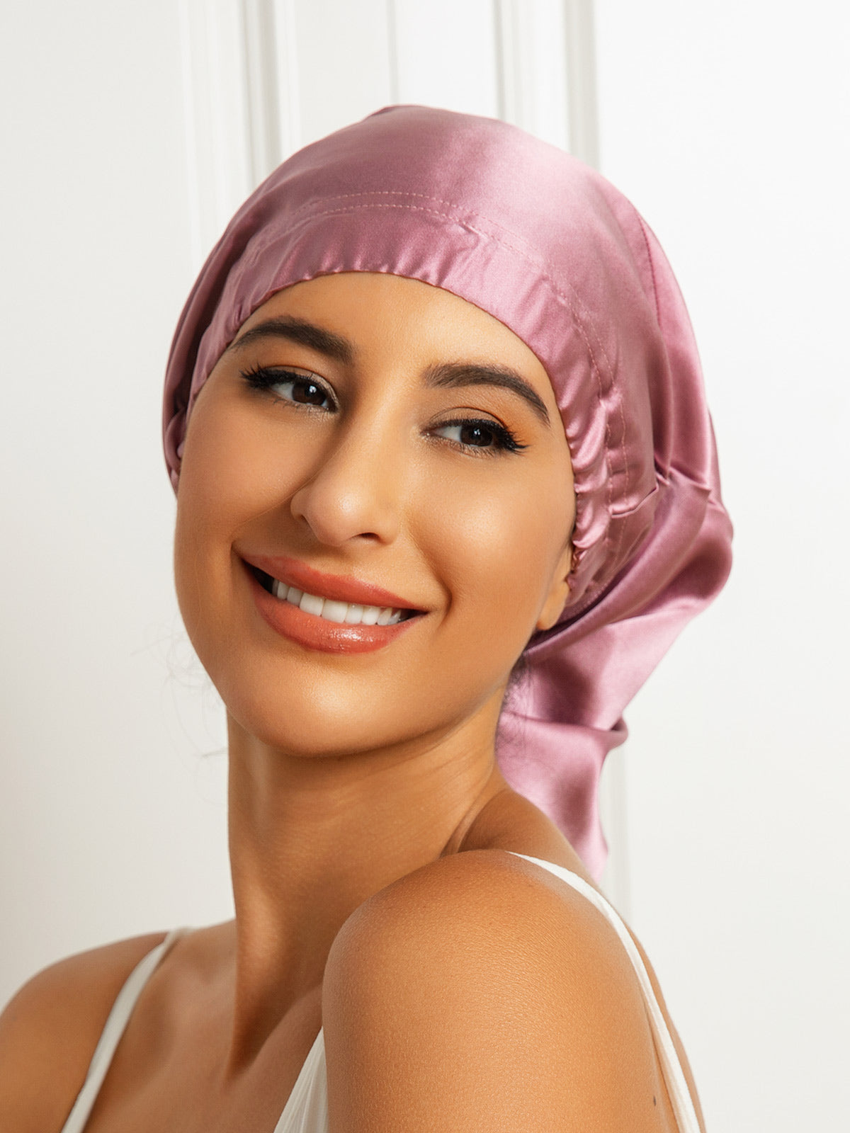 SilkSilky-AU Pure Silk Sleep Cap PaleMauve 003