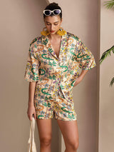[Sand Crocodile] SilkSilky-AU Short Sleeve Notch Collar Women's Pyjamas 001