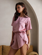 [Pale Mauve] SilkSilky-AU Short Sleeve Round Neck Women's Pyjamas 005