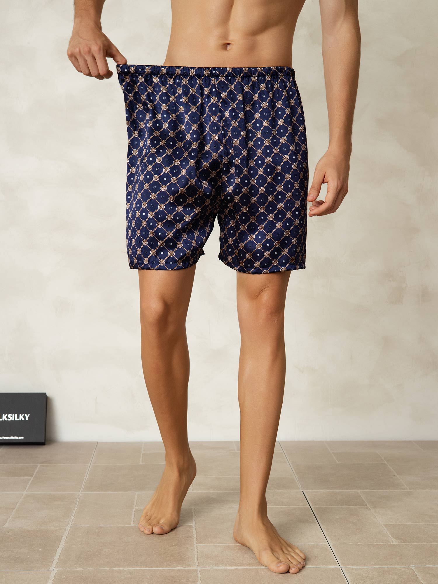 [Navy Chain] SilkSilky-AU Pure Silk Mens Sleep Bottoms 002
