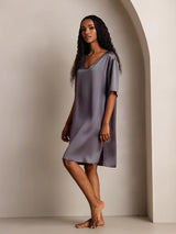 [Purple Gray] SilkSilky-AU Half Sleeve V Neck Nightgown 007