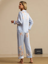 [Light Blue] SilkSilky-AU Long Sleeve Lapel Collar Women's Pyjamas 002