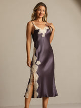 [Purple Gray] SilkSilky-AU Sleeveless V Neck Nightgown 007