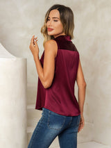 [Dark Red] SilkSilky-AU Sleeveless Lapel Collar Women's Shirt 003
