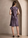 SilkSilky-AU Pure Silk Sleeveless V Neck Nightgown PurpleGray 002