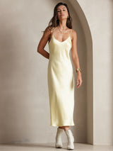 [Light Yellow] SilkSilky-AU Sleeveless V Neck Dress 004