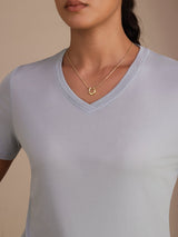 [Grayish Blue] SilkSilky-AU Short Sleeve V Neck Women's T-Shirt 004