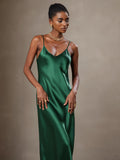 SilkSilky-AU Pure Silk Sleeveless Round Neck Dress Green 003