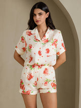 [White Pomegranate] SilkSilky-AU Short Sleeve Notch Collar Women's Pyjamas 003