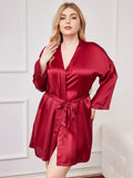 SilkSilky AU Pure Silk Long Sleeve Deep V Neck Plus Size Dressing Gown Wine 004