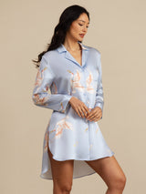 [Light Blue] SilkSilky-AU Long Sleeve Lapel Collar Nightshirt 001