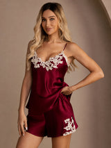 [Wine] SilkSilky-AU Sleeveless V Neck Camisole Set 005