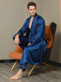 SilkSilky AU Pure Silk Long Sleeve Lapel Men's Dressing Gown DarkBlue 004