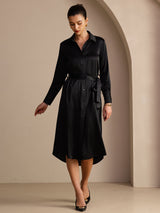 [Black] SilkSilky-AU Long Sleeve Lapel Collar Dress 005