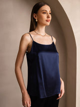 [Dark Blue] SilkSilky-AU 19Momme Stretch Silk Charmeuse Spaghetti Strap Scoop Neck Camisole 004