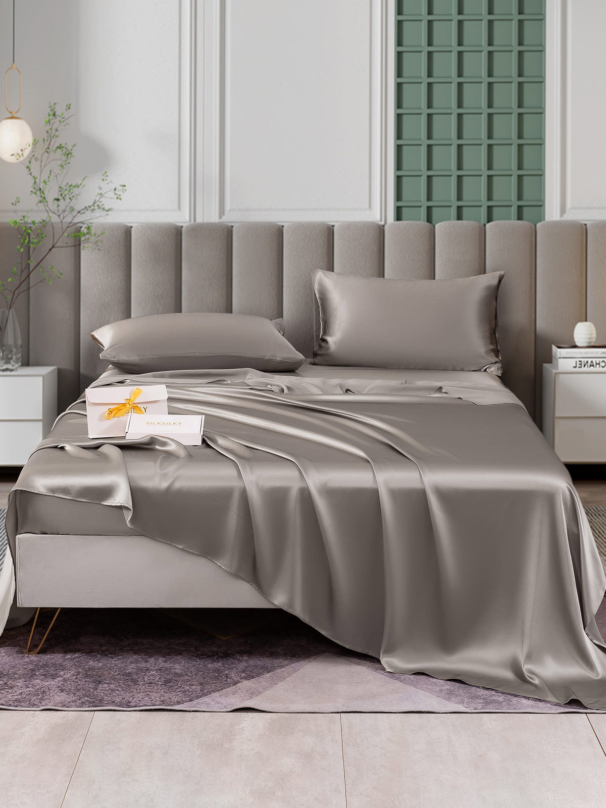 SilkSilky AU 25Momme Pure Silk Bedding Set Gray 001