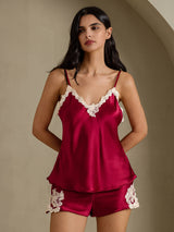 [Wine] SilkSilky-AU Sleeveless V Neck Camisole Set 001