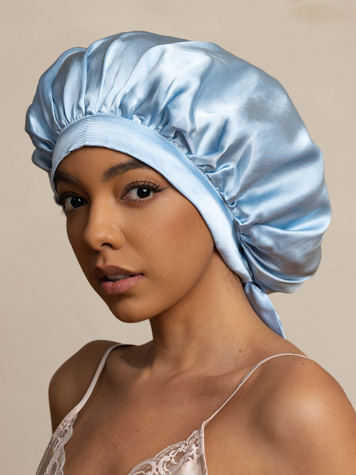 SilkSilky-AU Pure Silk Sleep Cap LightBlue 002