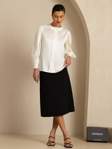 [White] SilkSilky-AU 19Momme Long Sleeve Round Neck Blouse 008