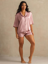 [Peach Skin] SilkSilky-AU 19Momme Machine-Washable Silk Half Sleeve Notch Collar Women's Pyjamas 007