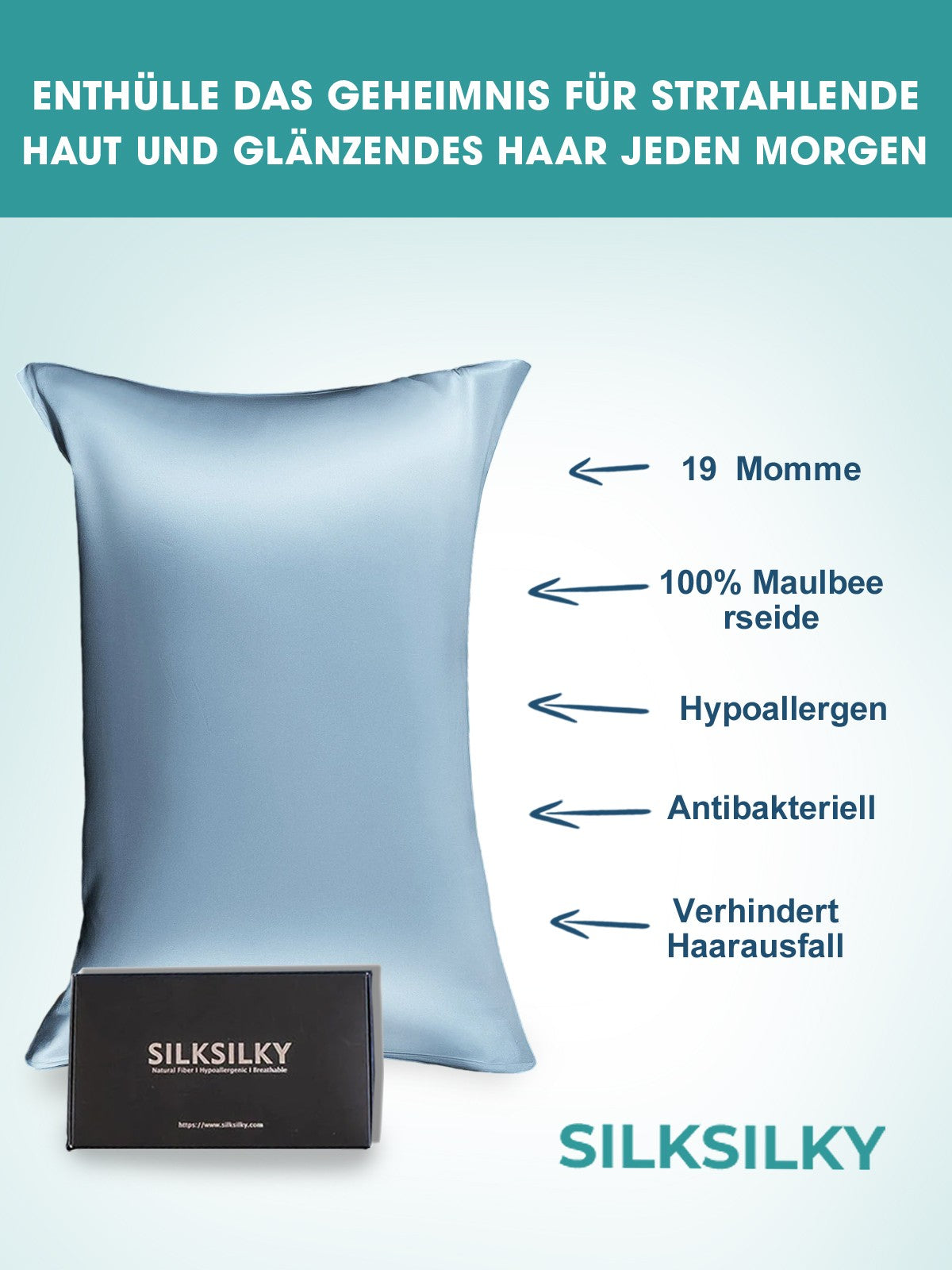 [Light Blue] SilkSilky-AU 19Momme Pure Silk Pillowcase 002