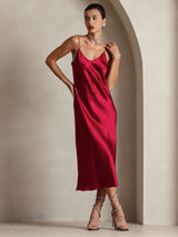 [Wine] SilkSilky-AU Sleeveless V Neck Dress 003