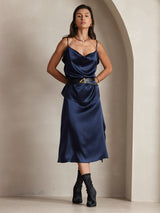 [Dark Blue] SilkSilky-AU Spaghetti Strap Cowl Neck Camisole 006