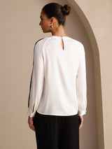 [White] SilkSilky-AU Long Sleeve Keyhole Neck Women's Blouse 002