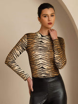 [Tiger] SilkSilky-AU 100% Silk Jersey Long Sleeve Mock Neck Women's T-Shirt 001
