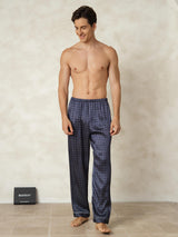 [Navy Ginkgo] SilkSilky-AU Men's Sleep Shorts 005