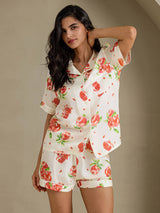 [White Pomegranate] SilkSilky-AU Short Sleeve Notch Collar Women's Pyjamas 004
