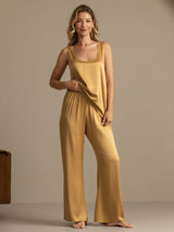 [Tan] SilkSilky-AU 19Momme Machine-Washable Silk Sleeveless Scoop Neck Women's Pyjamas 003