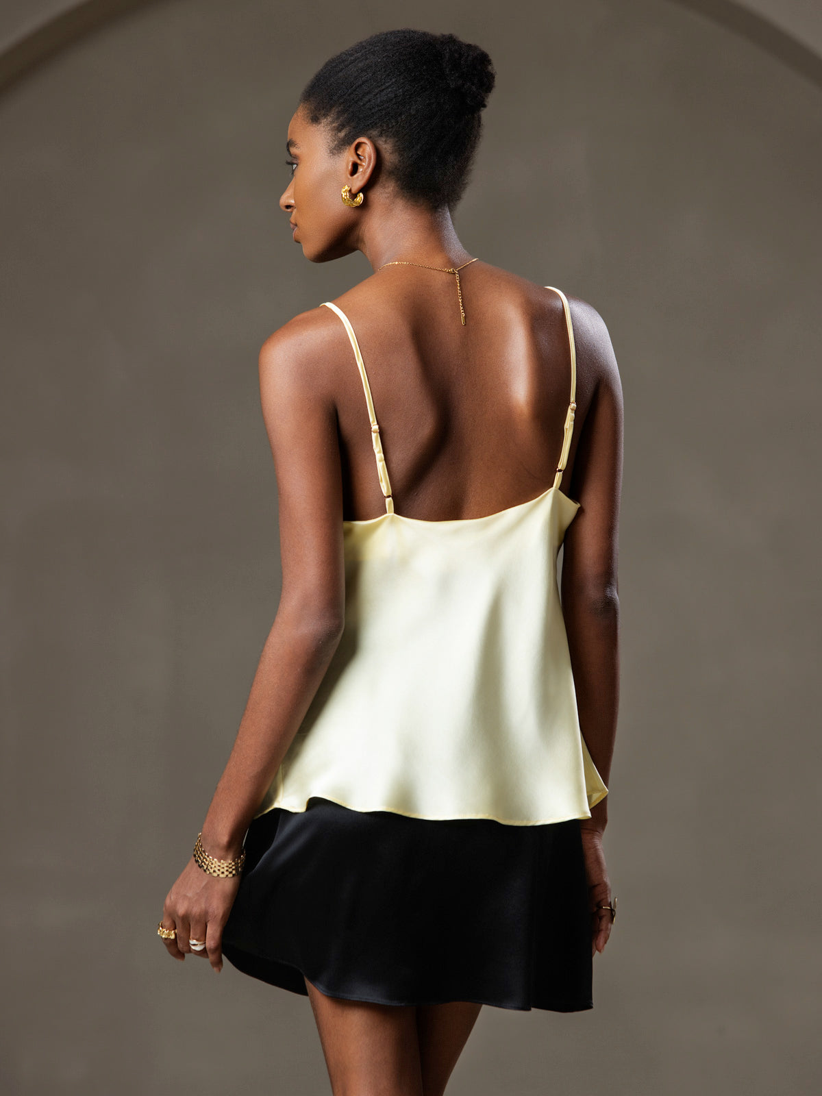 [Light Yellow] SilkSilky-AU Pure Silk V Neck Camisole 002