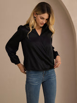 [Black] SilkSilky-AU Long Sleeve Wrap Women's Blouse 003
