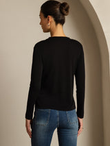 [Black] SilkSilky-AU 100% Silk Jersey Long Sleeve Crew Neck Women's T-Shirt 002