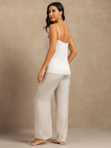 [White] SilkSilky-AU 19Momme Machine-Washable Silk Spaghetti Strap Scoop Neck Camisole Set 002