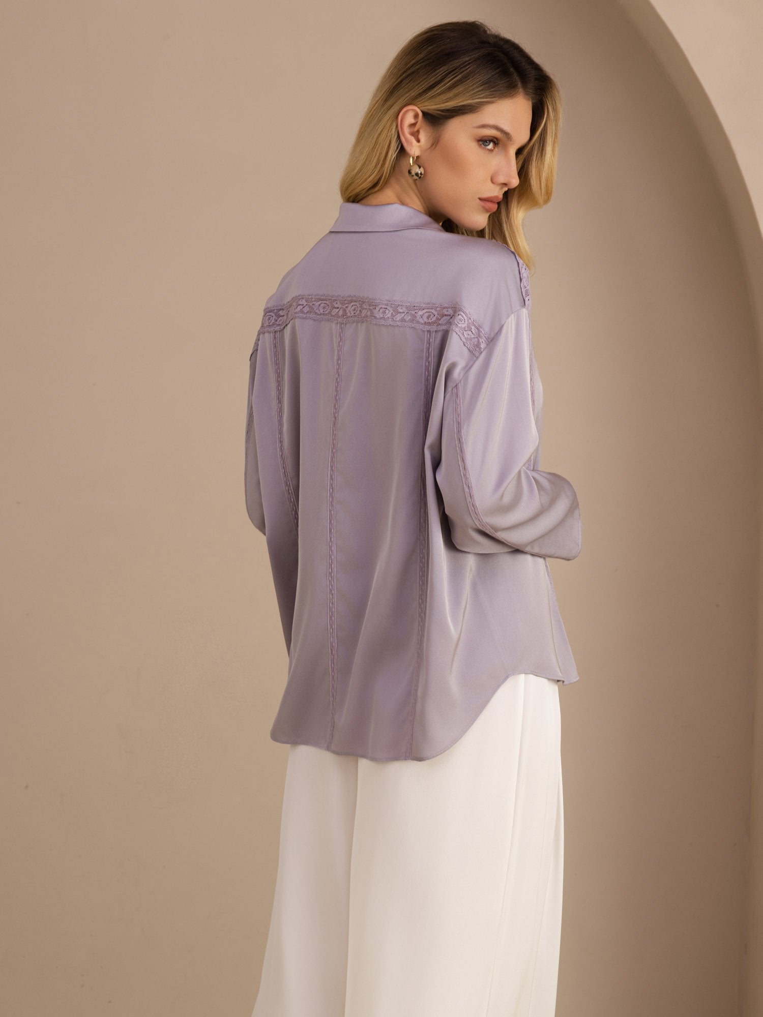[Purple] SilkSilky-AU Long Sleeve Lapel Collar Blouse 002